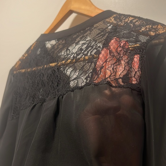 Sheer black blouse with lace shoulders - Picture 3 of 8
